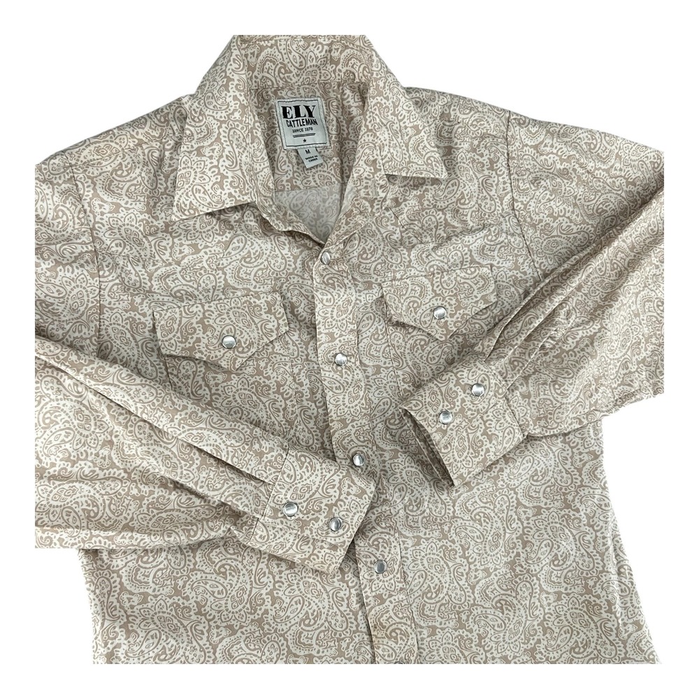 ELY‎ CATTLEMAN Kids Western Paisley Long Sleeve Pearl Snap Button Size Medium